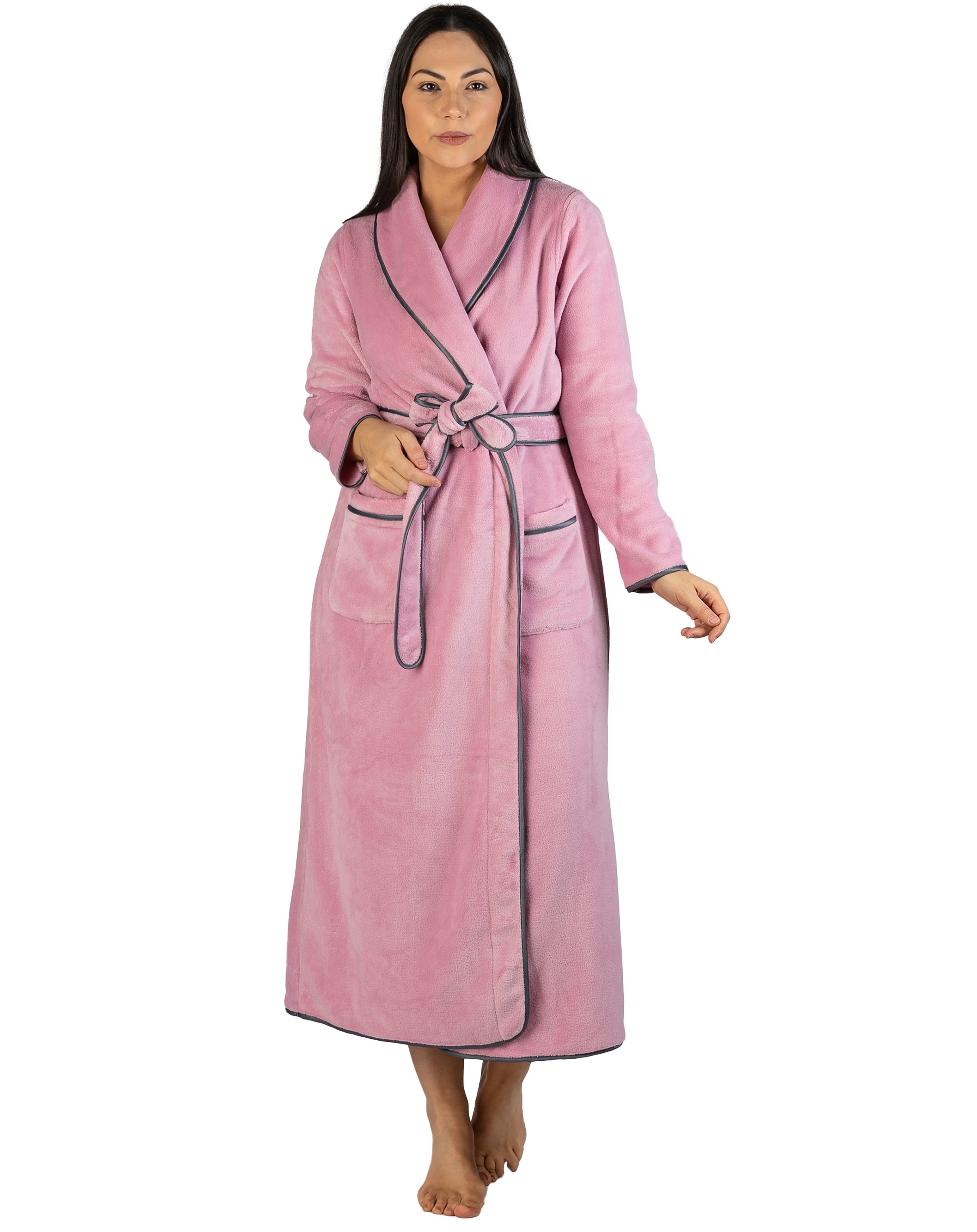 SATIN TRIM ROBE BLUSH/SLATE - Y806 – Yuu Sleepwear