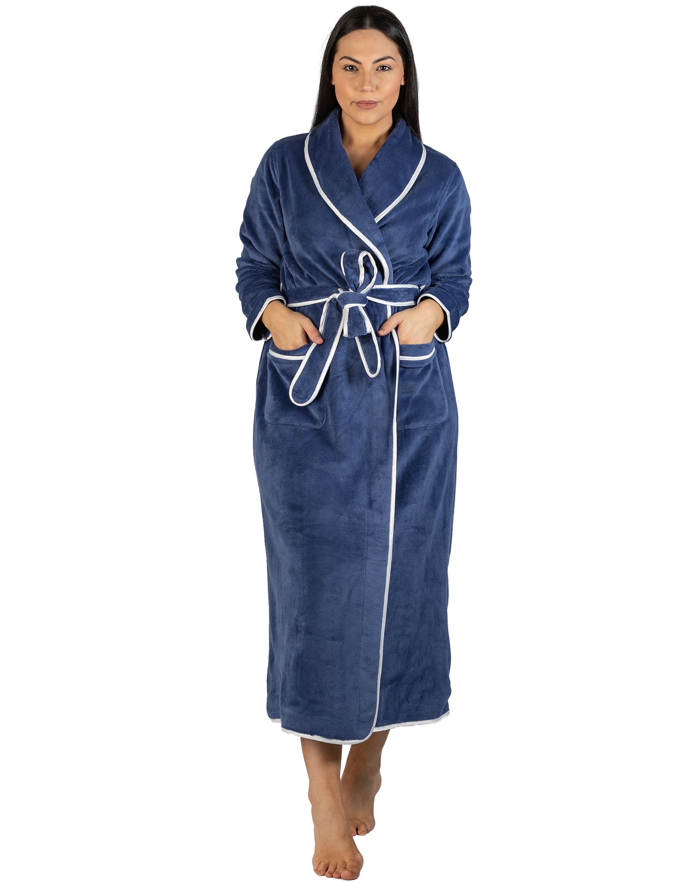 SATIN TRIM ROBE STEEL BLUE - Y806