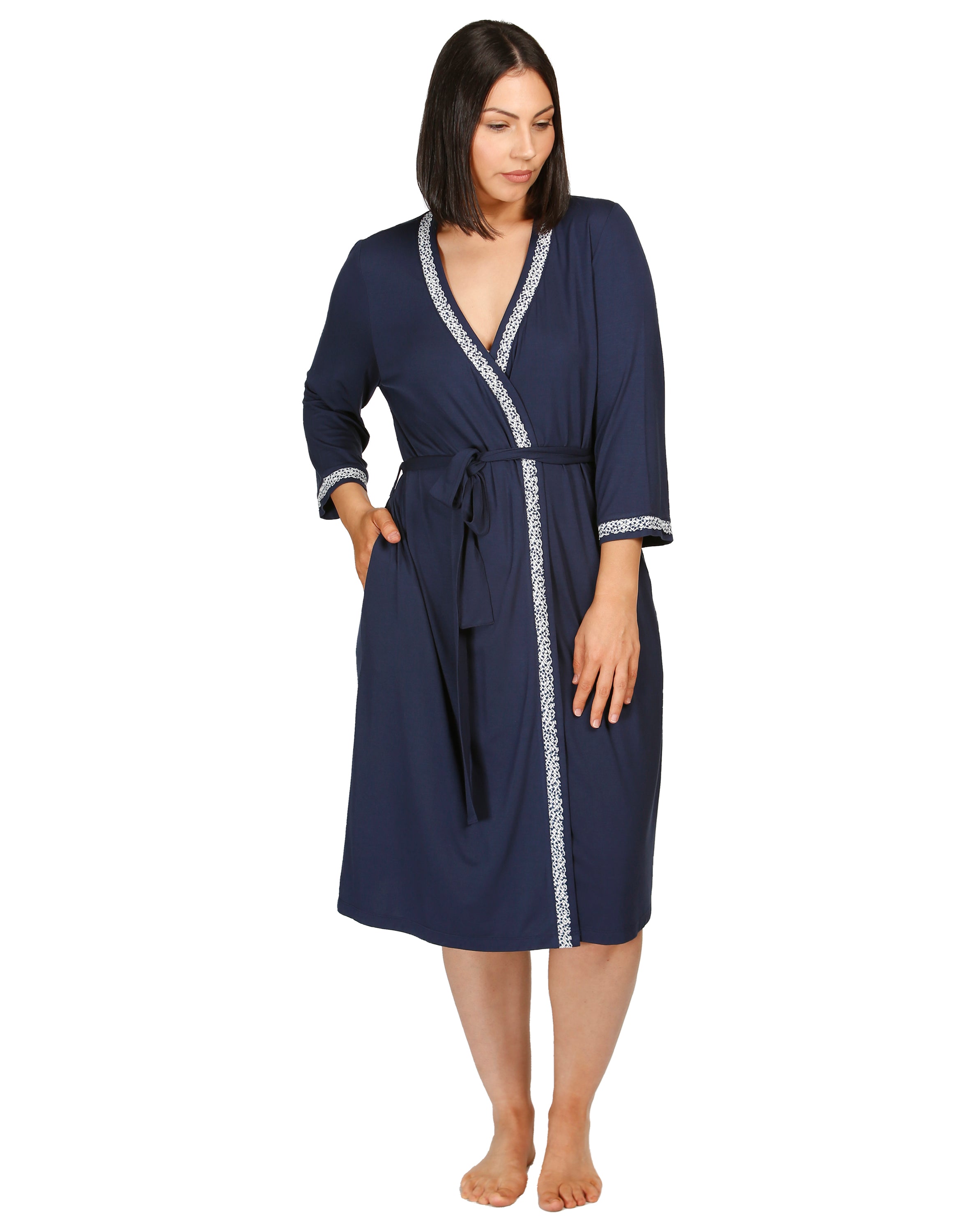 CONFETTI LACE ROBE NAVY - Y834C – Yuu Sleepwear